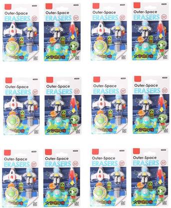 OYTRA 12 Packs of Spaceship Solar System Erasers Fancy Cute for School Kids Non-Toxic Eraser