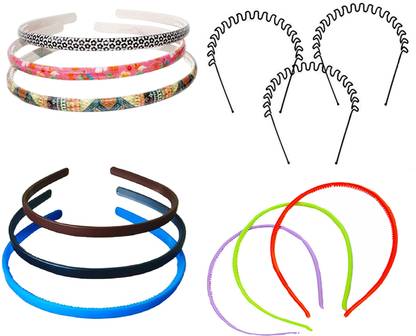 FOK Set Of 12 Pc Plastic Multi Color & Design Hair Bands (4 Styles) Hair Band