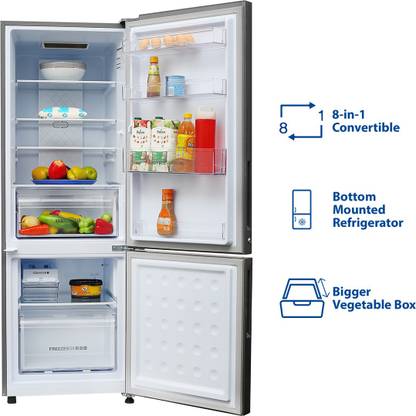 Haier 256 l Frost Free Double Door 3 Star Convertible Refrigerator  (Brushline silver/Dazzel Steel, HEB-25TDS)