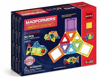 Magformers Basic Window Plus Set (50 Piece) Magnetic Building Blocks Educational Magnetic Tiles Kit Magnetic Construction STEM Toy Set