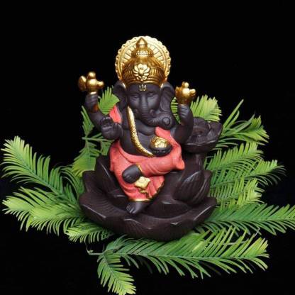 BECKON VENTURE Handicrafted Smoke Ganesha Water Fountain Backflow incense burner with 10 Smoke Backflow Incense Cone in Incense Sticks for home|Lord Ganesha Idols for home decor| Ganesha Statue|Ganesha idol for car dashboard, gifts, home & Showpieces & Figurines|Ganesh ji ki Murti |Ganesha statue in Religious Idols|ganpati |statues|Ganesha showpiece |showpieces in home (Orange) Decorative Showpiece  -  12 cm