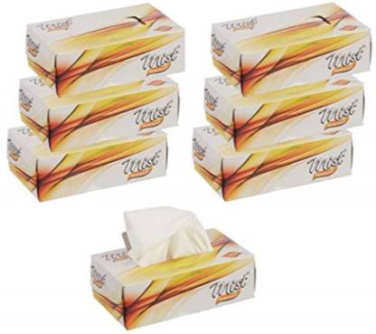 Mist Ultra Soft White 2 Ply Face Tissue Box - 100 Pulls - Pack of 6 Yellow Box