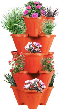 Sharpex POTS4NATURE Plastic Stack-A-Pot for Floor Set Stackable Pots for Home & Garden, Office, Hotel, Indoor & Outdoor Pot/Planter(Planter, 5-Pieces) Plant Container Set