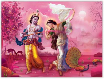 Radha Krishna Playing Holi Paper Poster Paper Print