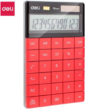 Deli W1589 Modern Compact Red 12 Digit Large Display Big Buttons Dual Power with 3 Year Warranty Basic  Calculator