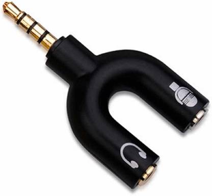 WORLD ONLINE Black 3.5MM U Shape Headphone & Mic Audio Splitter Jack Adapter Sound Converter for All Devices Phone Converter