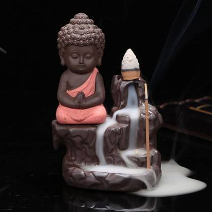 Flux SOFT RED BUDDHA SMOKING FOUNTAIN Ceramic Incense Holder Set