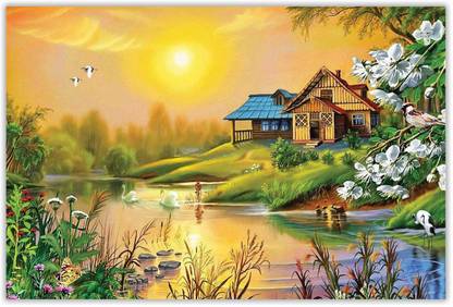Art collection Art Collection of Nature Scenery Photo Frame Ink 12 inch x 18 inch Painting