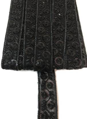 Dasync Black Sequin Lace Border Material for Saree Cotton Blend Saree Falls