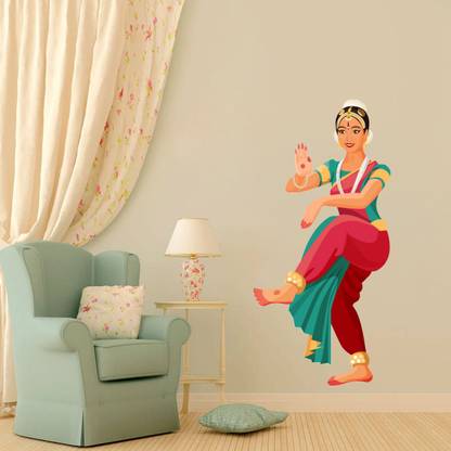 Decoration Designs 73 cm Traditional Dancing indian girl Wall Stickers (73Cm X 27Cm) Self Adhesive Sticker