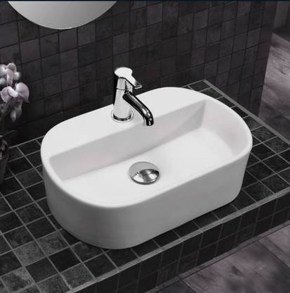Ceramic Table Top / Wall Mounted Wash Basin (White, 18 x 12 x 5 Inch) /Glossy Finish Table Top Basin