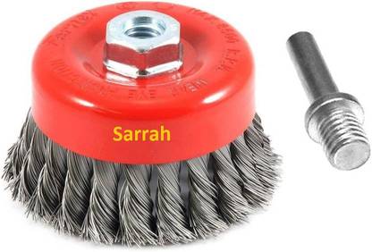 sarrah Drill Attachment + Twisted 3" (75mm) M-10 Thread Wire Cup Brush For Removing Rust , Paint as well as for Polishing Wheel Brush (Pack of 1) Wheel Brush