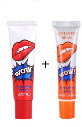 ROMANTIC BEAR 2PCS 2PCS Waterproof Lipstick -SEXY RED&ORANGE