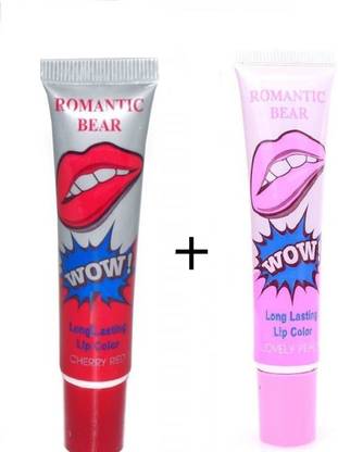 ROMANTIC BEAR 2PCS Waterproof Lipstick -CHERRY RED&LOVELY PEACH