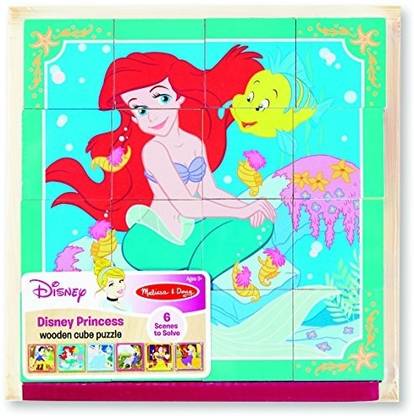 MELISSA & DOUG Disney Princess Wooden Cube Puzzle With Storage Tray6 Puzzles in 1