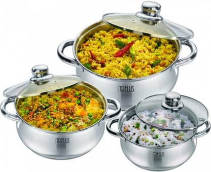 trellis Stockholm Stainless-Steel Cookware Gift Set 3 Piece - Cook N Serve Casserole Cookware Set