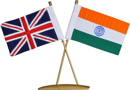 SMKT CROSS FLAG STAND INDIA & UK Rectangle Table Miniature Flag