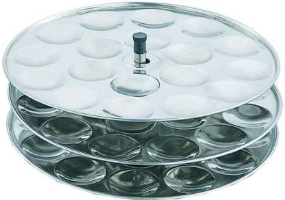 sahajavi Mirror Finished Stainless Steel 3 Plates Mini Idly Stand/Plates Induction & Standard Idli Maker