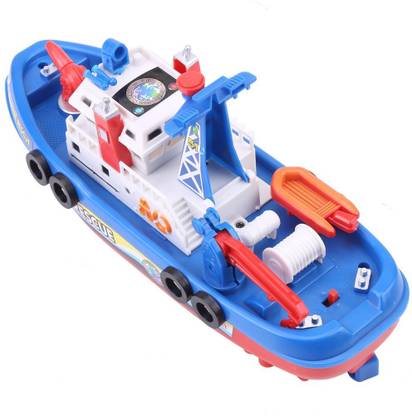 Quinergys Fire Boat Toy Water Spraying Marine Ship Model Fireboat Ferry Toy Plastic Electric with Sound Flash Light for Children Kids