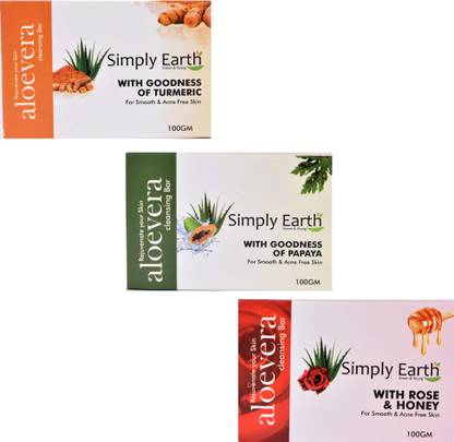 Simply earth Pack of Three Soap - Rose & Honey, Papaya, Haldi