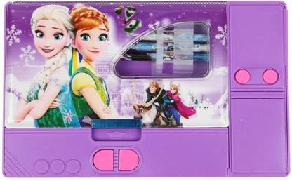 saburi Frozen Jumbo Art Plastic Pencil Box (Set of 1, Purple) Geometry Box