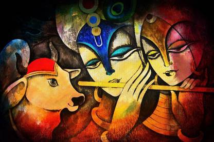NEW ANJANI ART GALLERY Krishna On the Flute Digital Reprint 18 inch x 24 inch Painting