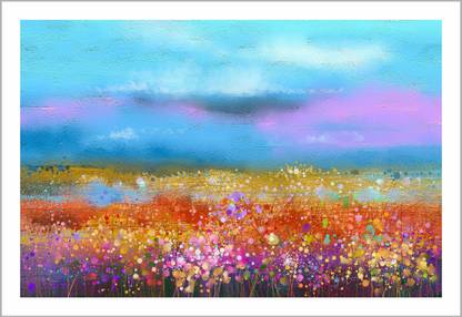 Mera wala print - Landscape : (Abstract Digital Painting of Wildflower and Field) Digital Canvas Print | Environment Friendly & Odorless Canvas (Unframed) 48 inch x 33 inch Painting Canvas 48 inch x 33 inch Painting