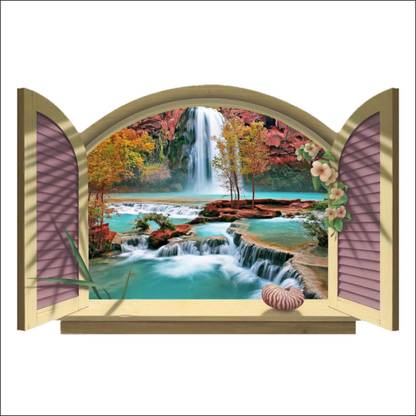 Impression Wall 58 cm Water Fall Window Illusions Vinyl Multicolor Sticker Self Adhesive Sticker