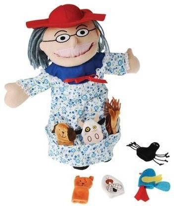 Constructive Playthings ABCDEF"There was an Old Lady Who Swallowed a Fly" Puppet and Props Set for Interactive Storytelling Hand Puppets