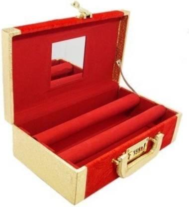 N A PURSE Two Rods Transparent Bangle Organizer Box Velvet Coated Storage Case With lock System Make Up Vanity Box (Golden) 2 Vanity Box