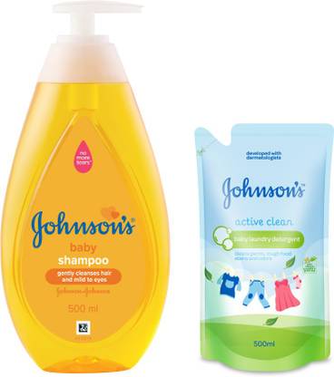 JOHNSON'S Baby No More Tears Shampoo 500ml with Baby Laundry Detergent Active Clean 500ml