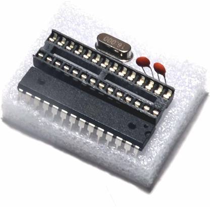 OLatus 1 Set ATMEGA328P-PU DIP-28 Microcontroller IC CHIP for ARDUINO UNO R3 with Boot Loader+22pf Cap+16MHz Crystal + DIP IC Socket Base Micro Controller Board Electronic Hobby Kit