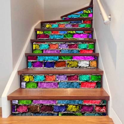 Impression Wall 76.2 cm Colorfull Bricks Steps Wall Sticker Self Adhesive Sticker