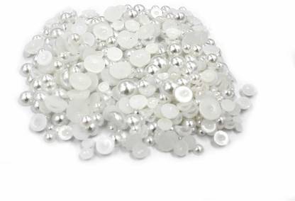 Aadya Crafts Mixed Size from 3mm to 8mm Mixed Sizes Craft ABS Resin Flat Back Pearl