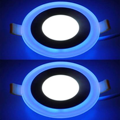 GALAXY 6 watt (3+3) LED Round Panel Light Ceiling POP 3D Effect Lighting (Double Color)Blue & White pack of 2 Recessed Ceiling Lamp