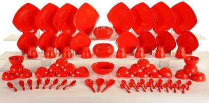 Homray Pack of 80 PP (Polypropylene) Microwave Safe Dinner Set (Red) -80 Pieces Dinner Set