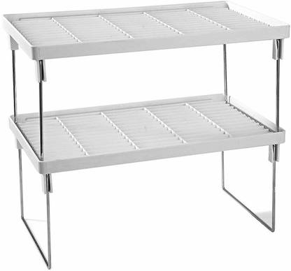 Easyroot Containers Kitchen Rack Plastic Multipurpose Plastic Folding Rack/Kitchen Racks and Shelves for Storage/Folding And Stackable Racks for Kitchen Set of 2, Small (White)