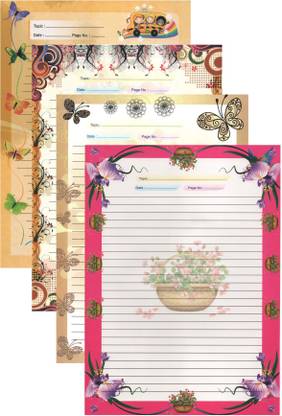 MAJESTIC BASKET Premium High Quality ART & CRAFT DESIGNER SHEETS FOR PROJECT / ASSIGNMENT / HOMEWORK/ CREATIVE WORK ETC [Pack of 40 sheets with 4 different styles] One Side Ruled Lines A4 80 gsm Multipurpose Paper