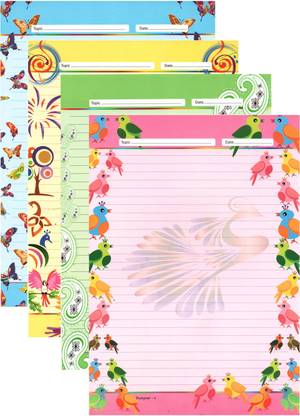 MAJESTIC BASKET Premium High Quality ART & CRAFT DESIGNER SHEETS FOR PROJECT / ASSIGNMENT / HOMEWORK/ CREATIVE WORK ETC [Pack of 40 sheets with 4 different styles] One Side Ruled Lines A4 80 gsm Multipurpose Paper