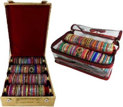 ultimatefashionista Combo Bangle Box Plain 4 Rods storage case Makeup Vanity Box,2rod satin bangle box (Gold,maroon) vanity box, bangle box Vanity Box