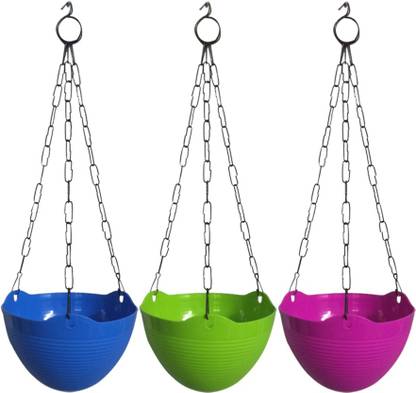 FINEGROW Designer Hanging Marvel Pot Blue Green Pink Plant Container Set
