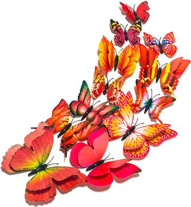 RANGOLI 12 cm butterfly Multicolor Red Magnetic Sticker