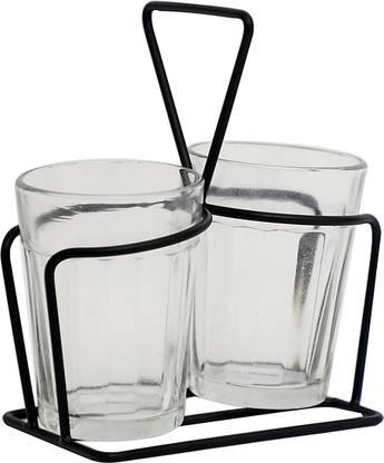 A Krazy Mug (Pack of 3) Clear Transparent Tea Glass Pack of 2 With Tea / Chai Glass Stand / Holder , 90 ml Glass Set Water/Juice Glass