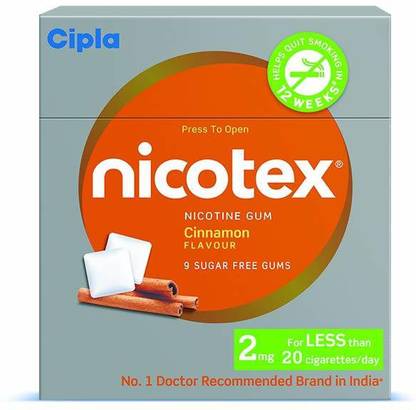 Cipla Nicotex Nicotine Cinnamon Gums 2mg | Helps to Quit Smoking |9 Gums Each Pack Smoking Cessations