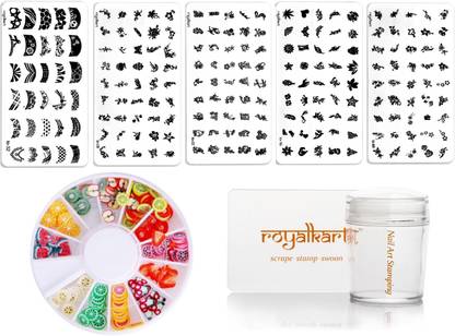 Royalkart Nail Art Stamping Kit Jumbo 5 Image Plates With Silicone stamper & 3D Fruit Clay Wheel