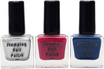 Store2508 Special Nail Polish For Nail Stamping (Pack of 3) Silver, Red & Blue