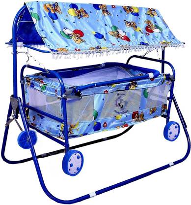 Avani MetroBuzz Baby Blue Cotting Cradle Cot Cum Stroller Blue Bassinet