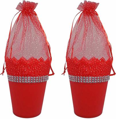 INAAYA Decorative Net Basket with Cover for Sweets Packing and Gifting Purpose Gold Plated Fruit & Vegetable Basket