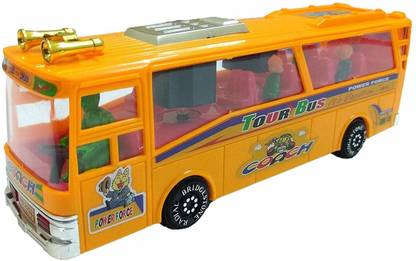 DD RETAIL Travel Tour Bus with 2 TV Screen Bump & Go Action with Music & Light for Kids