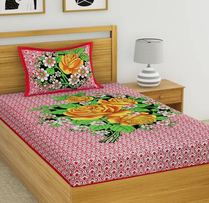 METRO LIVING Cotton Single Flat 104 TC Floral Bedsheet